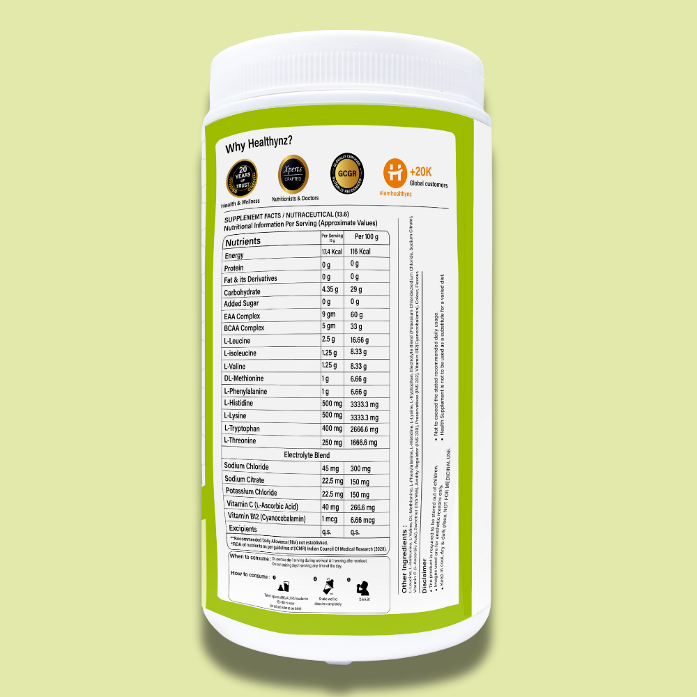 Healthynz BCAA Ultra Nutrition facts Green apple flavour