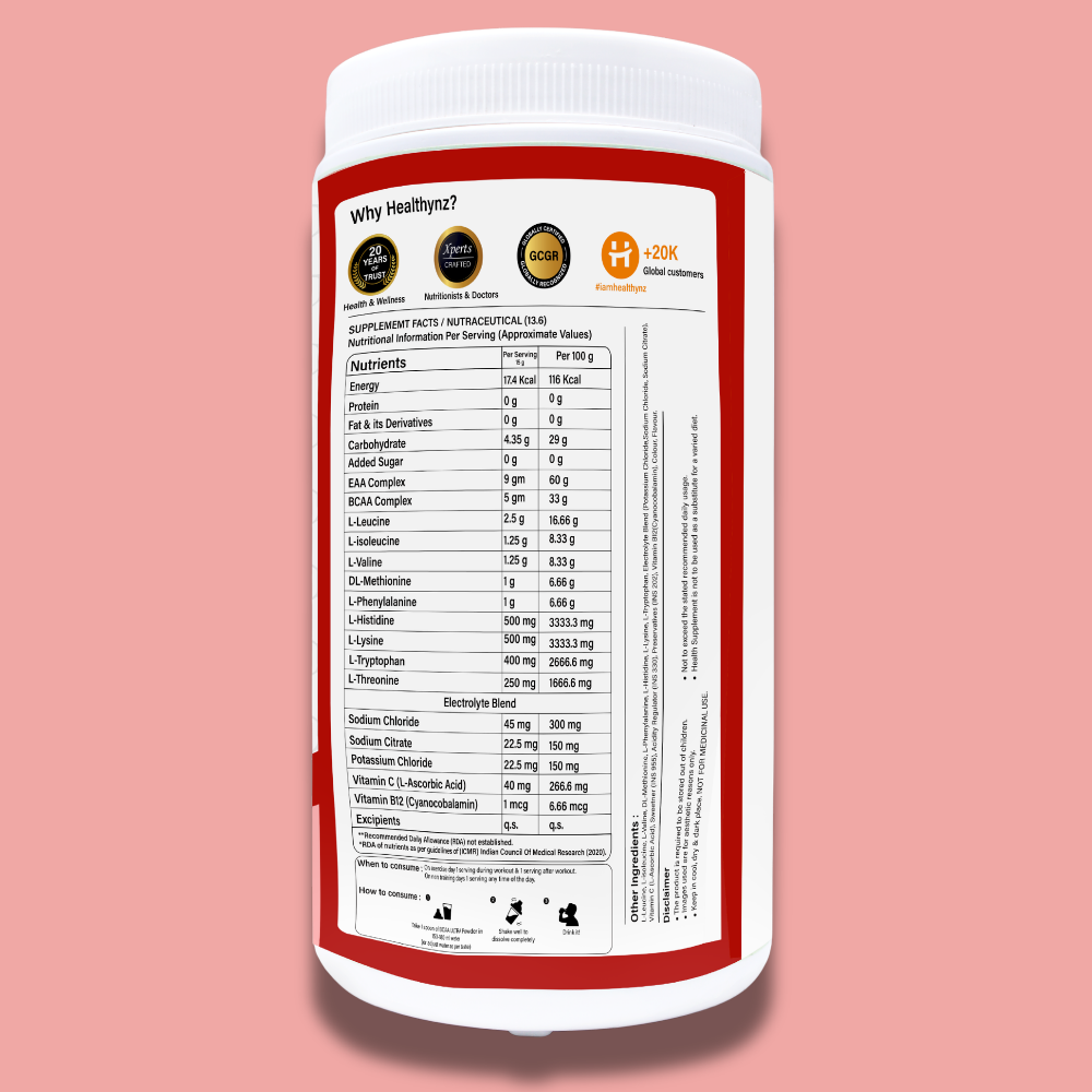 Healthynz BCAA Ultra Nutrition facts Watermelon flavour